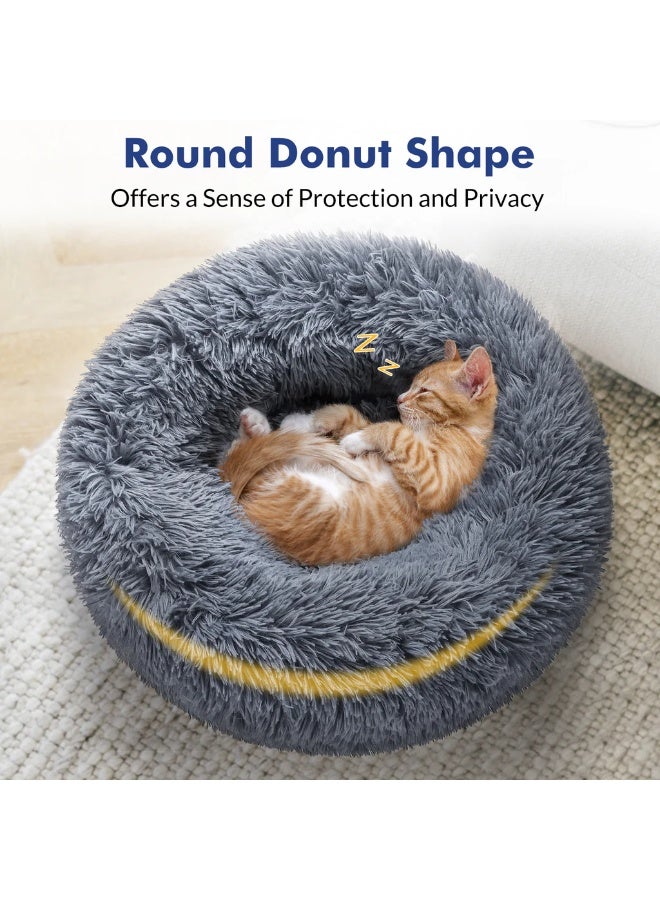 HousLife Cat Bed Plush Donut Cat Bed 40x40CM Soft Fluffy Round Pet Bed, Calming Self Warming Cat Bed Machine Washable with Non Slip Waterproof Bottom for Indoor Cats Small Dogs - Image 3